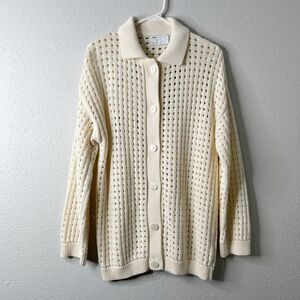 ASOS DESIGN Womens Shirt Button Down Open Stitch Knit Collared Small Cream